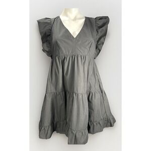 Abercrombie & Fitch Small Black Ruffle Sleeve Tiered Mini Dress V-Neck Babydoll